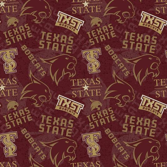Texas State Bobcats NCAA College Tone on Tone Sykel Cotton Fabric TXS-1178