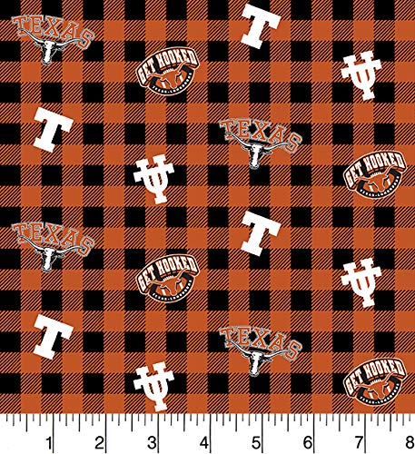 Texas Longhorns NCAA College Buffalo Plaid Sykel Cotton Fabric TX-1207
