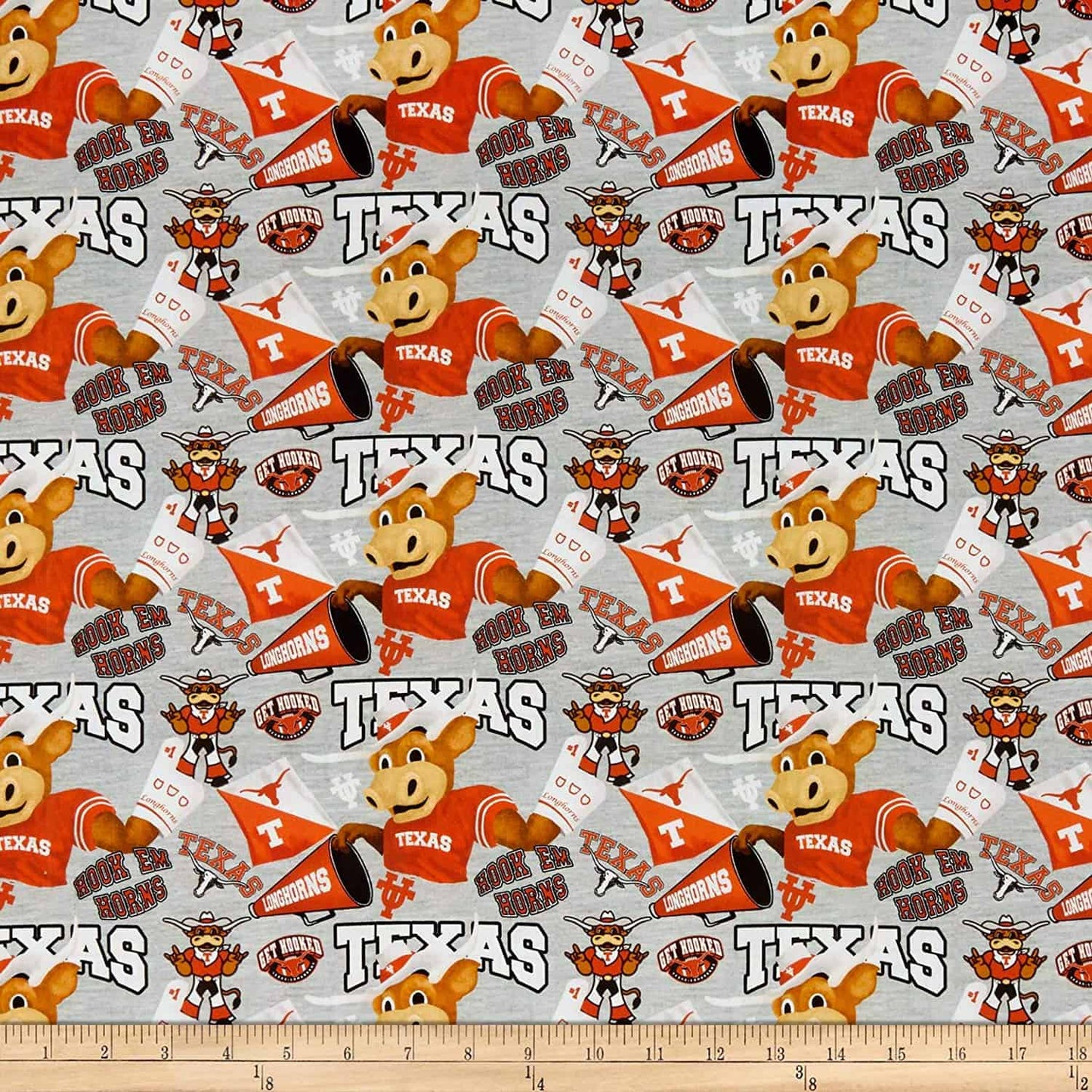 Texas Longhorns NCAA Collegiate Mascot Heather Gray Sykel cotton fabric TX-1164
