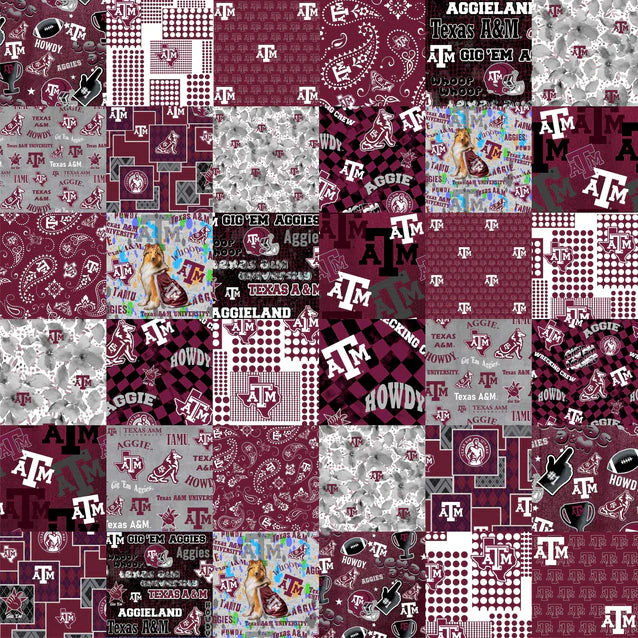 Texas A&M Aggies NCAA College Cheater Quilt Allover 60" Sykel Cotton Fabric SYK-TAM-1363