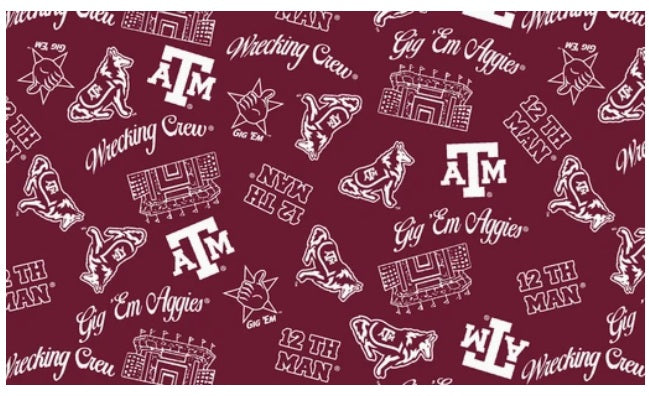 Texas A&M Aggies Mini Stadium Logo NCAA College Sykel Enterprises Cotton Fabric TAM-1389