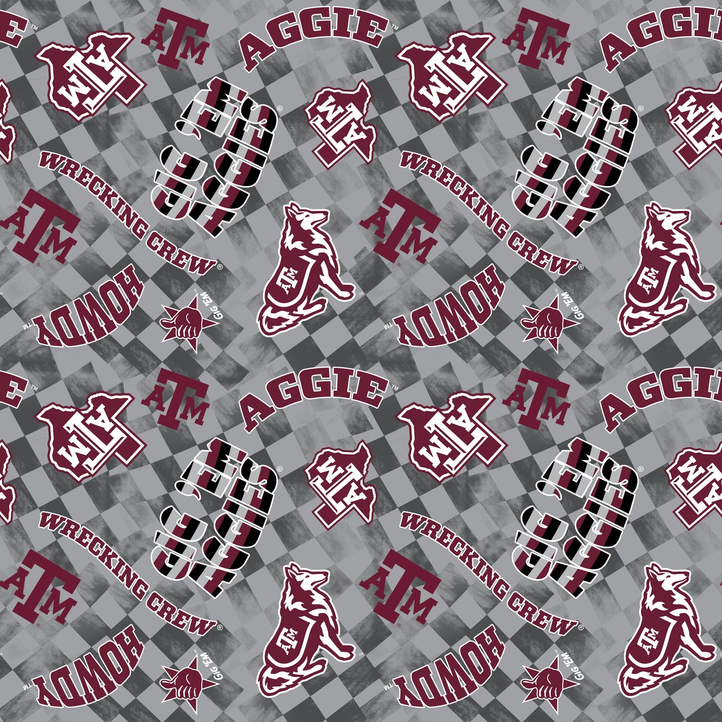 Texas A&M Aggies NCAA College Checks Gray Sykel Enterprises Canvas Duck Cloth Cotton Fabric TAM-1380-GRAY