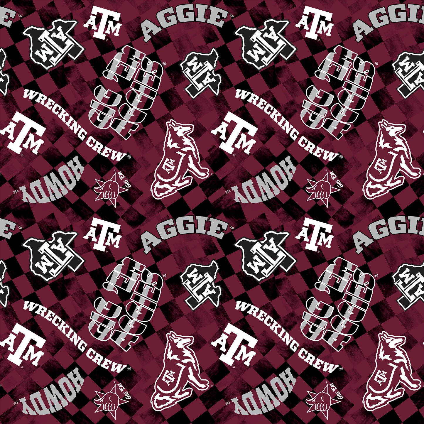 Texas A&M Aggies NCAA College Checks Wine Sykel Enterprises Canvas Duck Cloth Cotton Fabric TAM-1380-WINE
