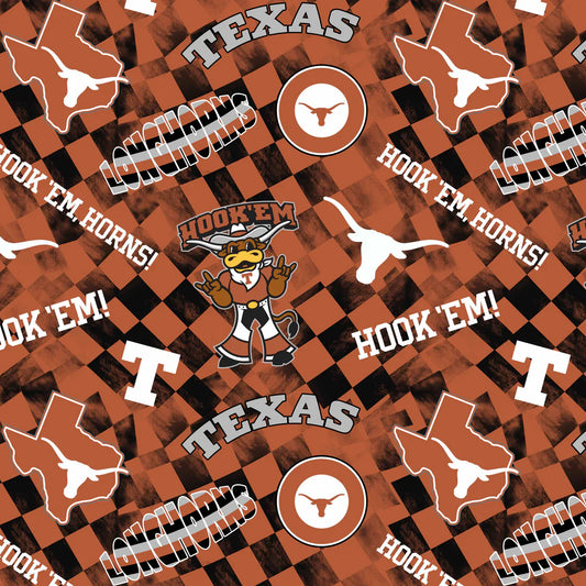 Texas Longhorns NCAA College Check Allover Sykel Cotton Fabric SYK-TX-1370