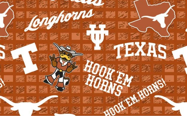 Texas Longhorns NCAA College 108" Wide back Allover Sykel Enterprises Cotton Fabric TX-1395