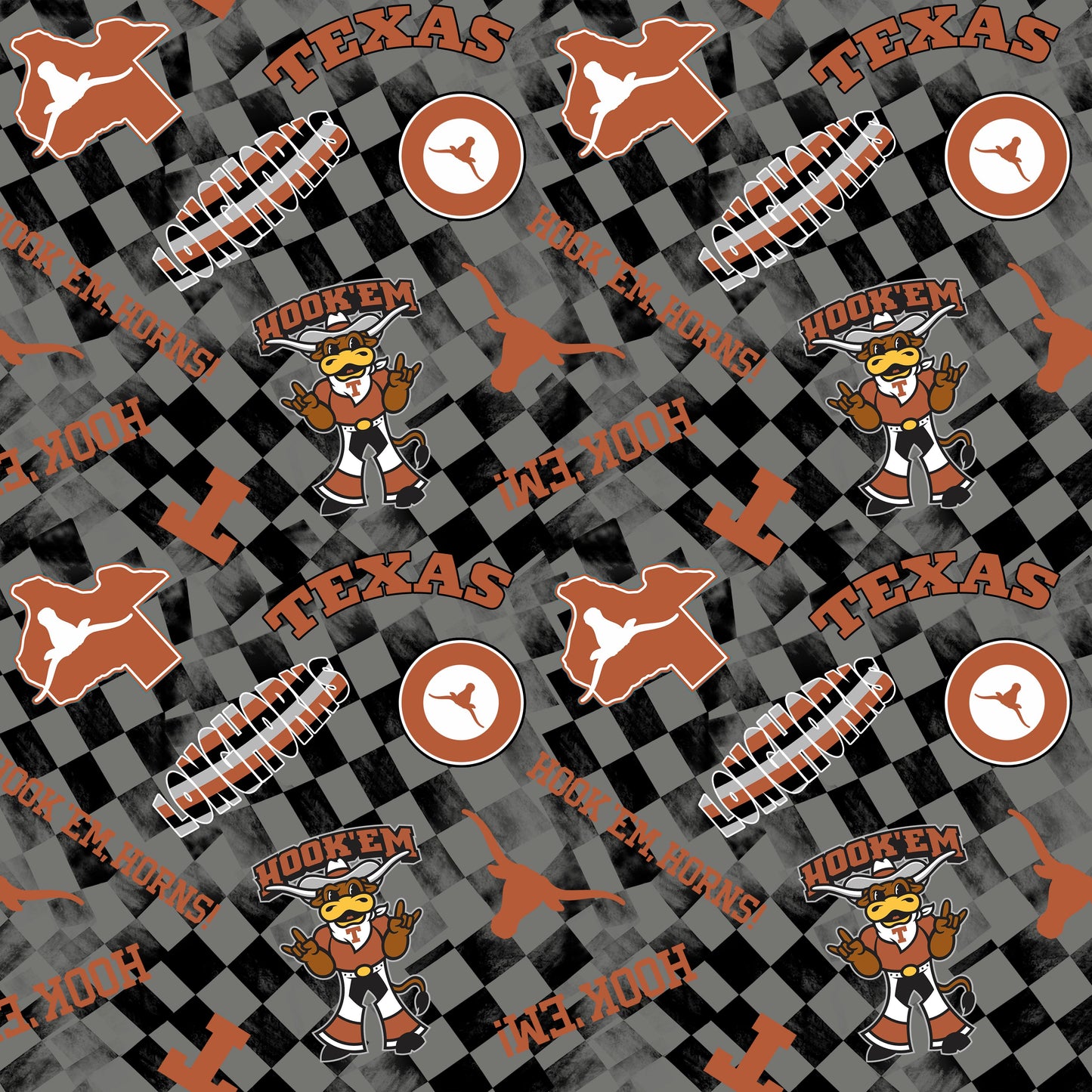 Texas Longhorns NCAA College Checks Gray Sykel Enterprises Canvas Duck Cloth Cotton Fabric TX-1380-GRAY