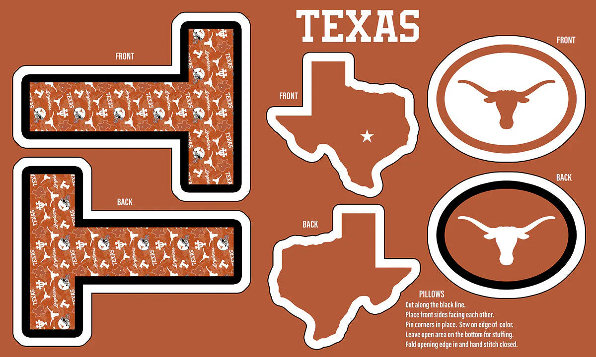 Texas Longhorns NCAA Collegiate Pillow Project 36 x 60 inches Sykel Polyester Minky Fabric SYK-TX-1359