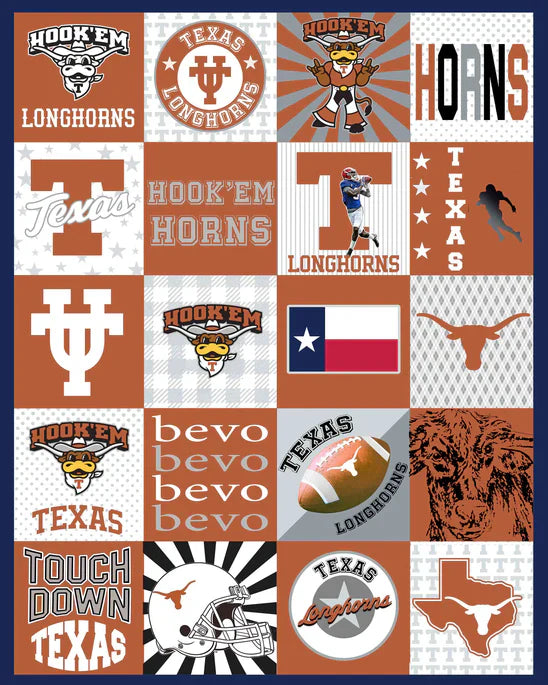 Texas Longhorns NCAA Collegiate T-Shirt Panel 60" Sykel Polyester Minky Fabric SYK-TX-1362
