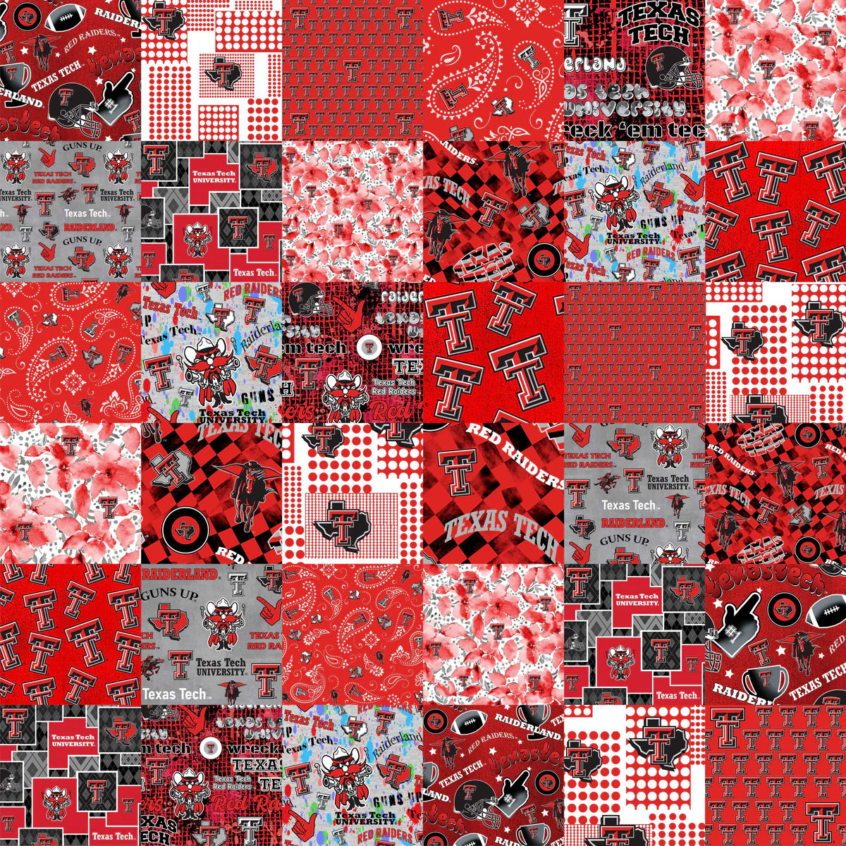 Texas Tech Red Raiders NCAA College Cheater Quilt Allover 60" Sykel Cotton Fabric TTU-1363