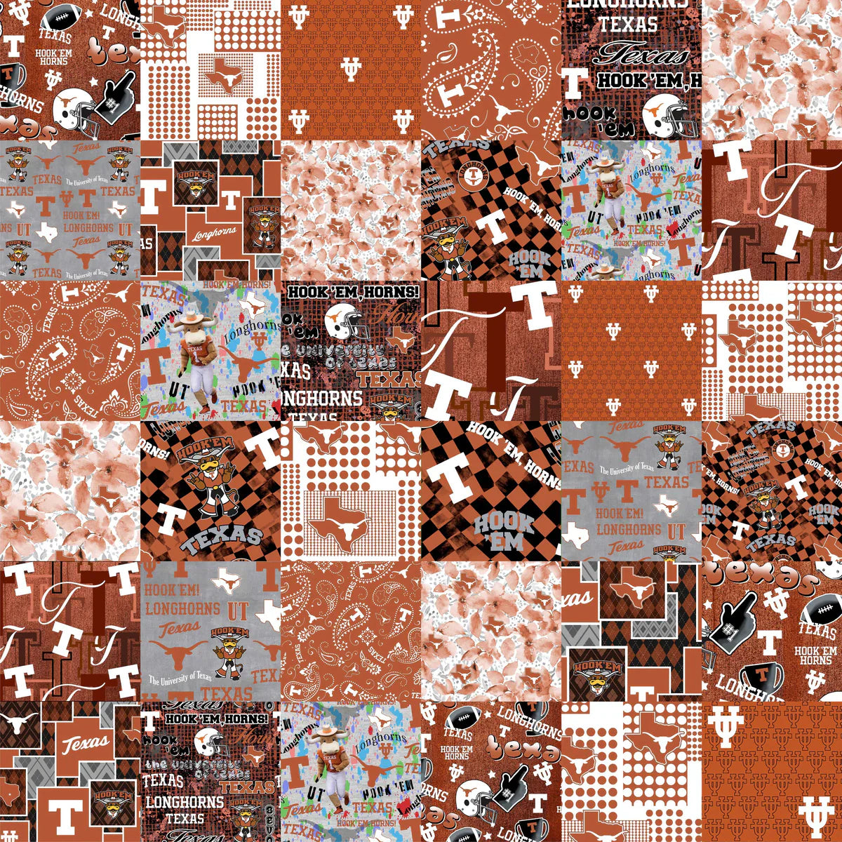 Texas Longhorns NCAA College Cheater Quilt Allover 60" Sykel Cotton Fabric TX-1363