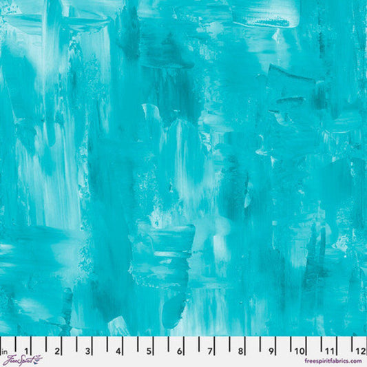 Textures Brushstrokes Watercolor Aqua Blue Sue Penn Free Spirit Cotton Fabric