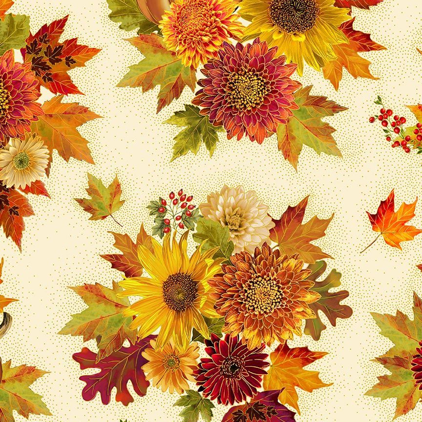 Thankful Packed Metallic Bouquet Cream Timeless Treasures Cotton Fabric TT-CM2105-CREAM