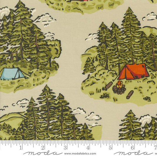 The Great Outdoors Vintage Camping Sand Tan Stacy Iest Hsu Moda Cotton Fabric