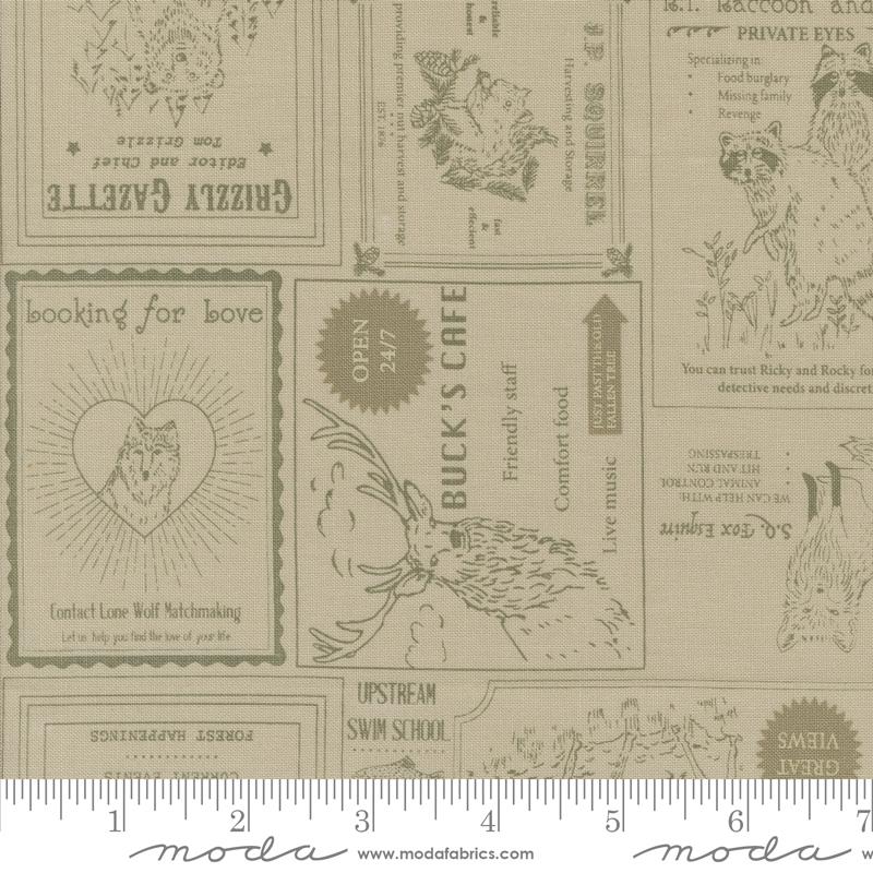 The Great Outdoors Vintage Forest Advertising Collage Sand Tan Stacy Iest Hsu Moda Cotton Fabric