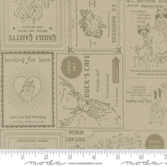 The Great Outdoors Vintage Forest Advertising Collage Sand Tan Stacy Iest Hsu Moda Cotton Fabric