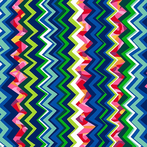 The Language of Color Wavy Chevron Blue Multi Chelsea DesignWorks Studio E Cotton Fabric