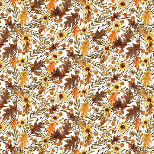 The Pick of the Patch Harvest Foliage White Beth Albert 3 Wishes Cotton Fabric W-20869-WHT