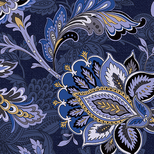 The Drawing Room 108" Wide back Footstool Navy Blue Pat Sloan Benartex Cotton Fabric BE-17014-11