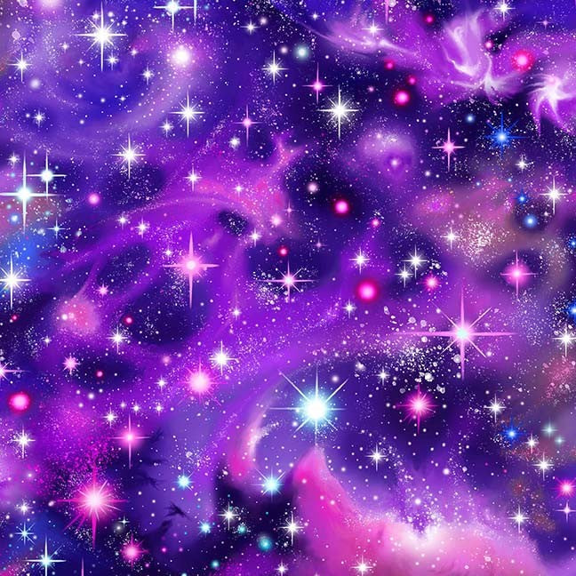 The Final Frontier Spiral Galaxies Space Stars Purple Mark Gregory Michael Miller Cotton Fabric