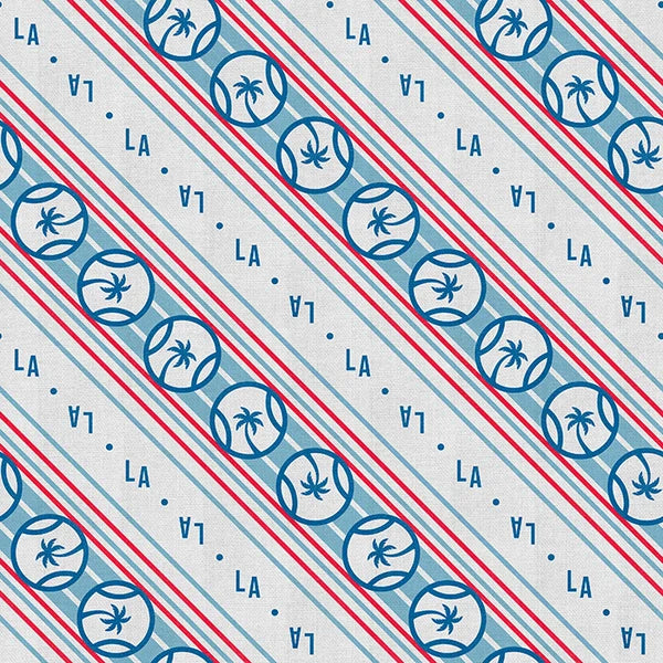 The Final Inning Los Angeles LA Baseball Diagonal Stripes Red Blue Paintbrush Studio Cotton Fabric PBS-120-26597