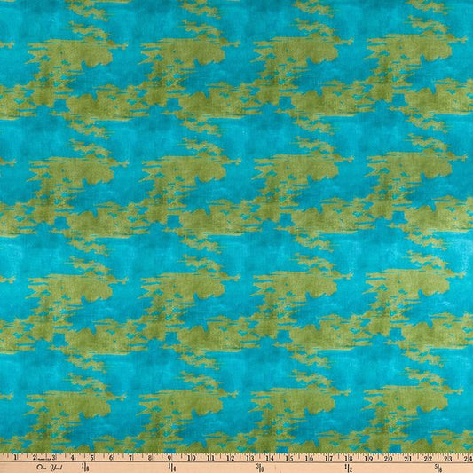 The Great Outdoors Camouflage Blue Green Connie Haley 3 Wishes Cotton Fabric