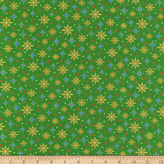 The Nativity Stars Green Quilting Treasures Cotton Fabric