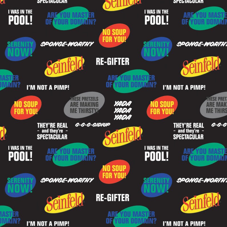 The Seinfeld Catchphrases Black Camelot Cotton Fabric