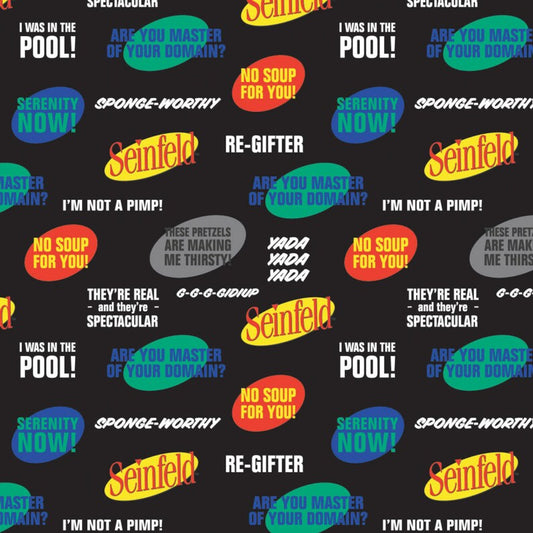 The Seinfeld Catchphrases Black Camelot Cotton Fabric