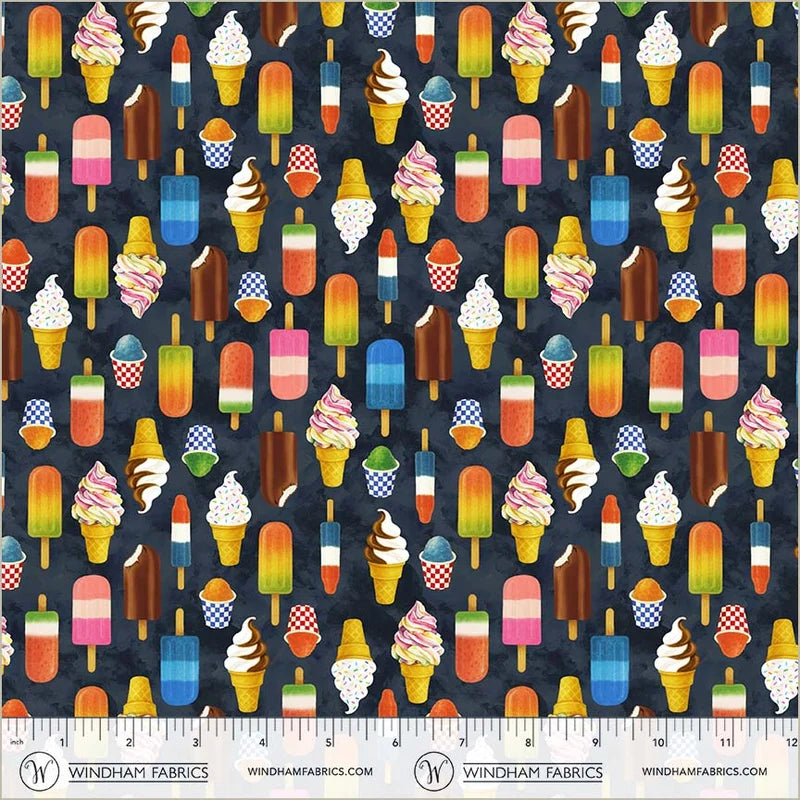 The State Fair Ice Cream Midnight Blue Whistler Studios Windham Fabrics Cotton Fabric WF-55201-4