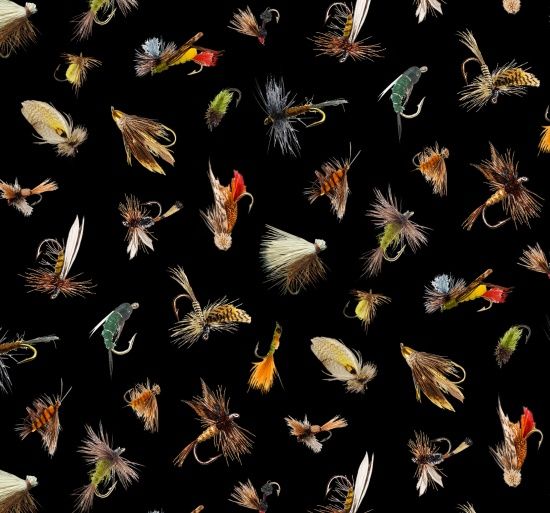 Tight Lines Fishing Lures Baits Black Elizabeth's Studio Cotton Fabric