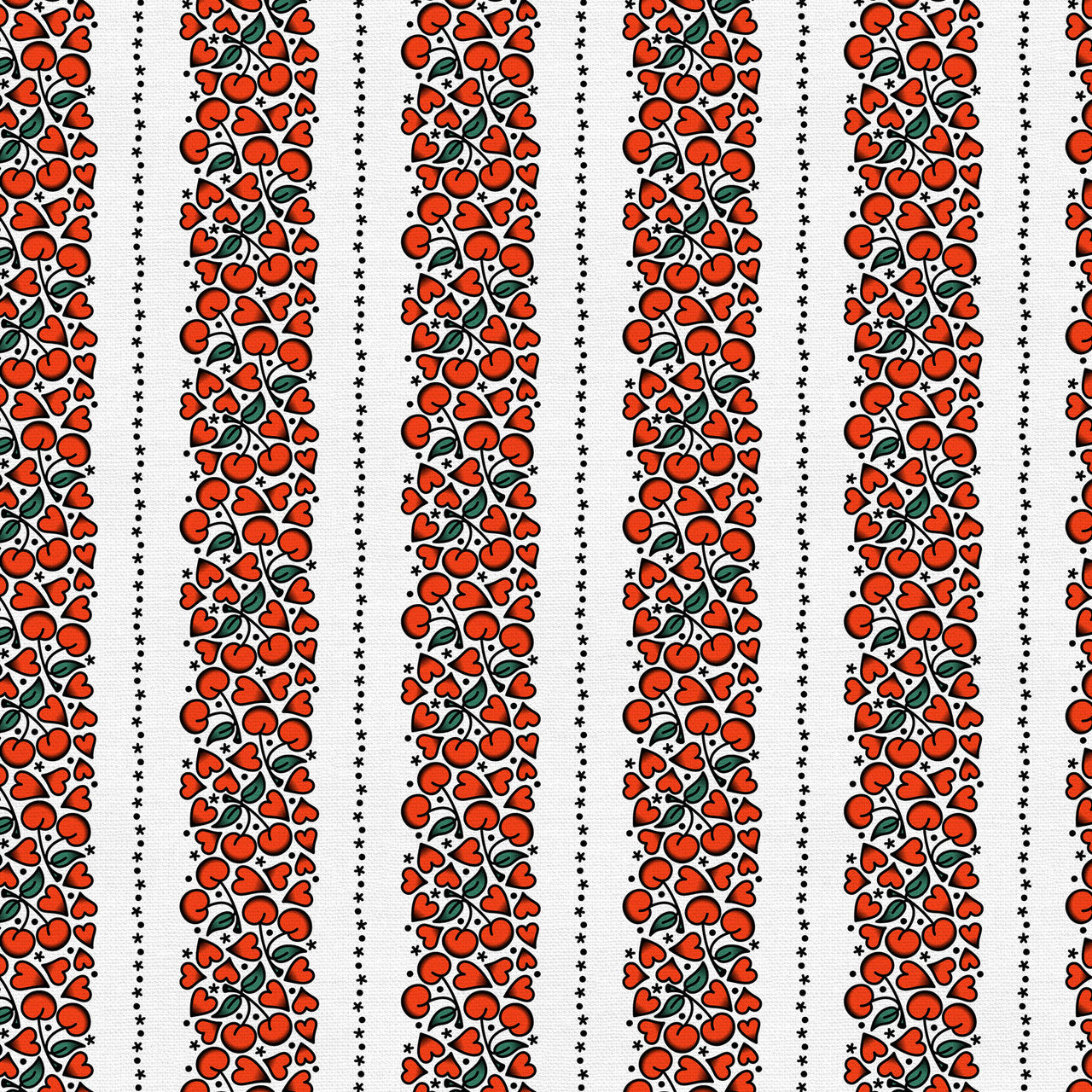 Timeless Tattoos Cherry Heart Stripe Tattoos White Cream Paintbrush Studio Cotton Fabric PBS-120-25901