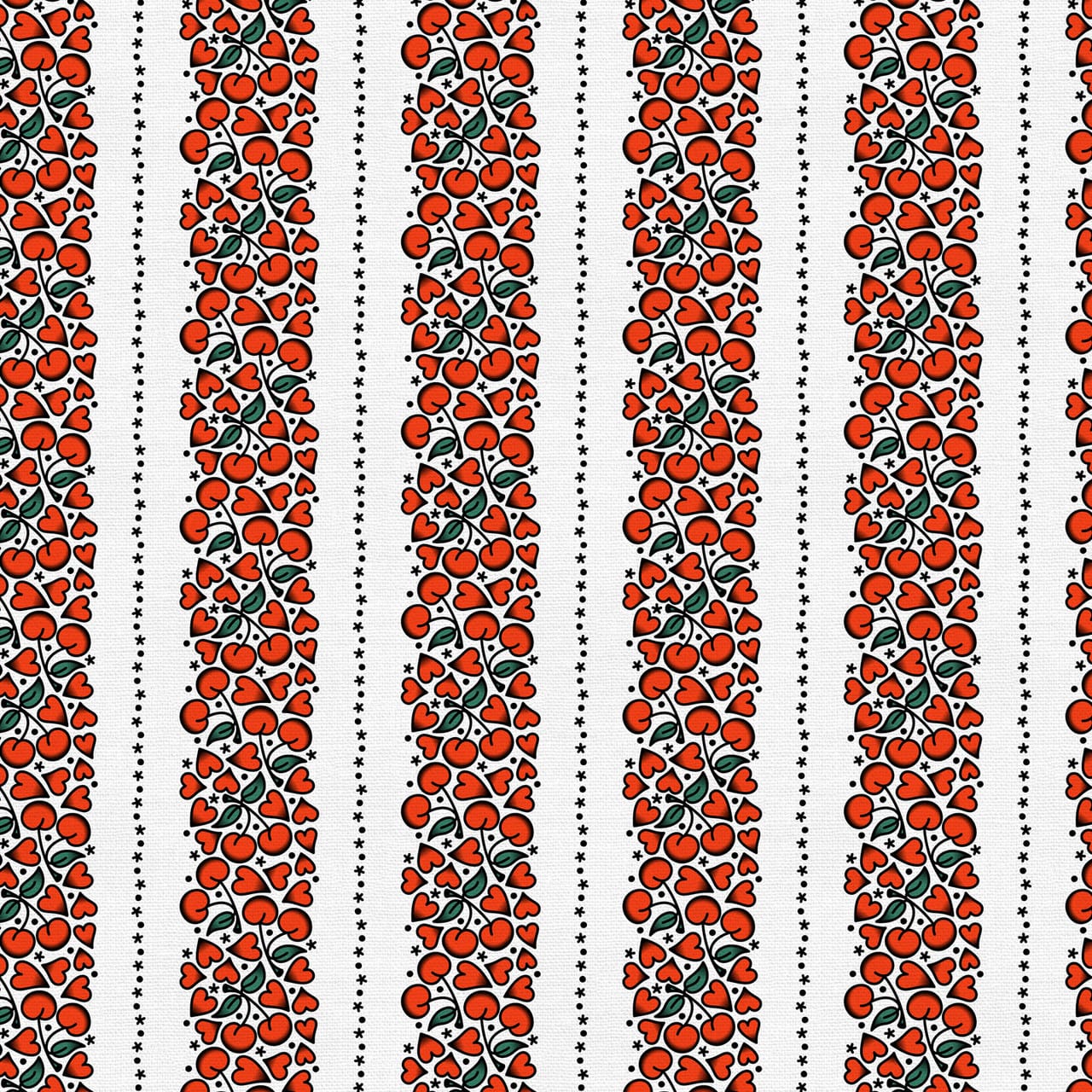 Timeless Tattoos Cherry Heart Stripe Tattoos White Cream Paintbrush Studio Cotton Fabric PBS-120-25901 | US Fabric Shop