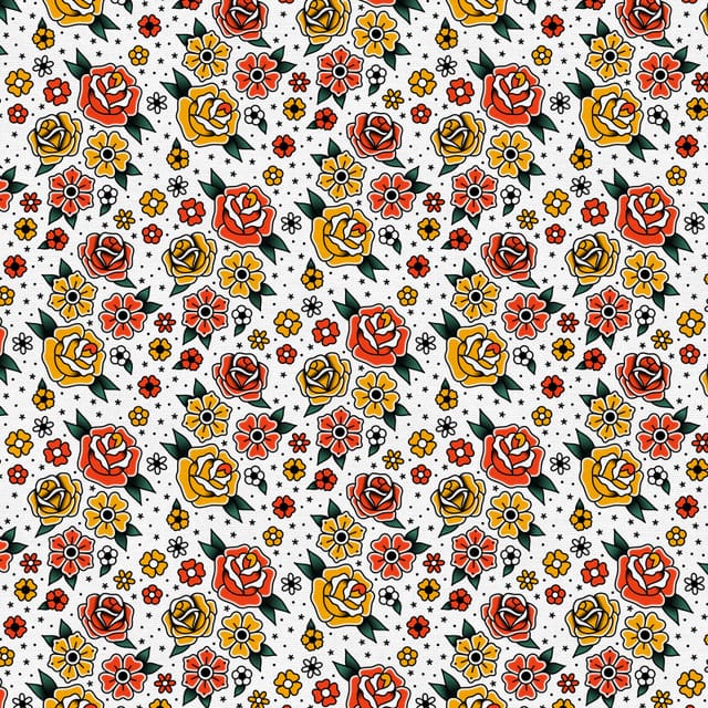 Timeless Tattoos Flower Tattoos White Cream Paintbrush Studio Cotton Fabric PBS-120-25905 | US Fabric Shop