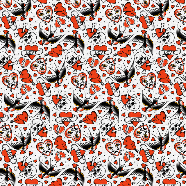 Timeless Tattoos Heart Eagle Tattoos White Cream Paintbrush Studio Cotton Fabric PBS-120-25899