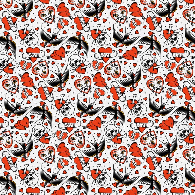 Timeless Tattoos Heart Eagle Tattoos White Cream Paintbrush Studio Cotton Fabric PBS-120-25899 | US Fabric Shop