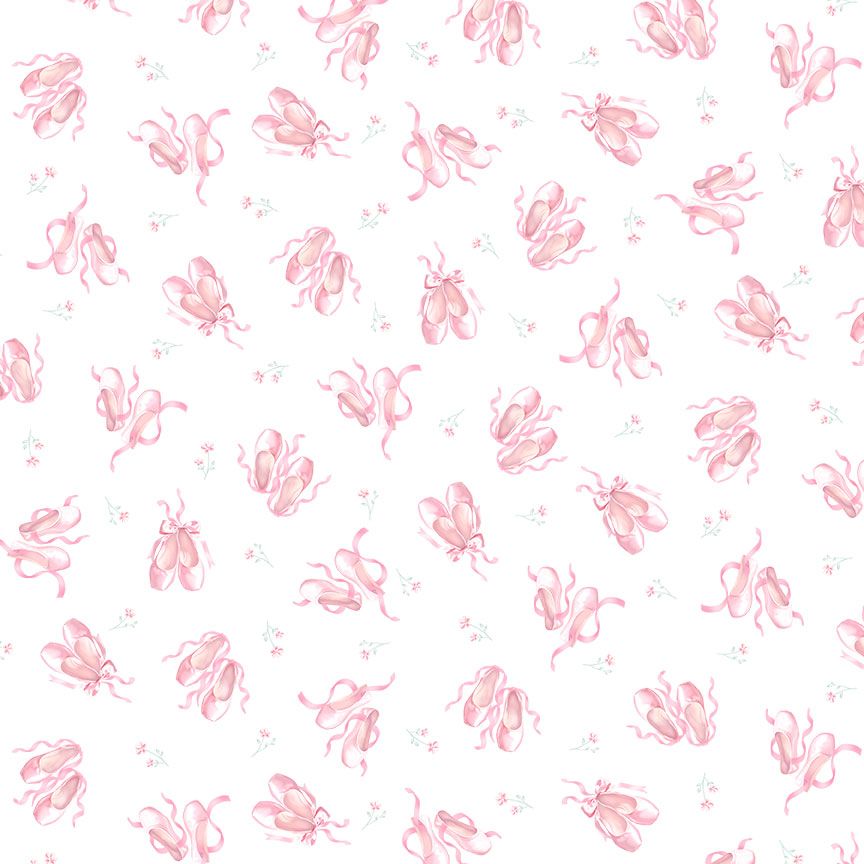 Tiny Dancer Ballet Shoes Pink White Timeless Treasures Cotton Fabric TT-KIDZ-CD4481-WHITE