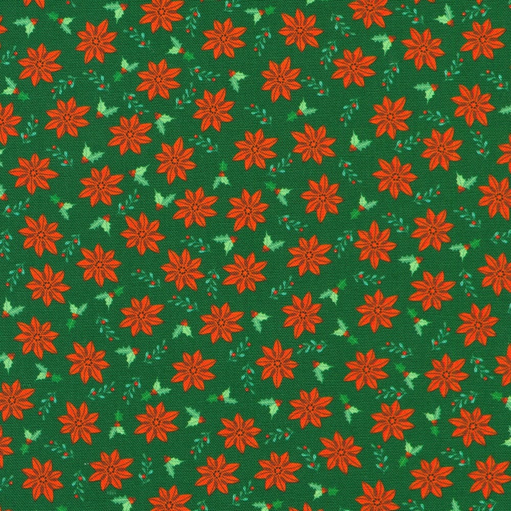 Tiny Tidings Christmas Poinsettias Evergreen Green Robert Kaufman Cotton Fabric RK-SRKD-23907-224 | US Fabric Shop