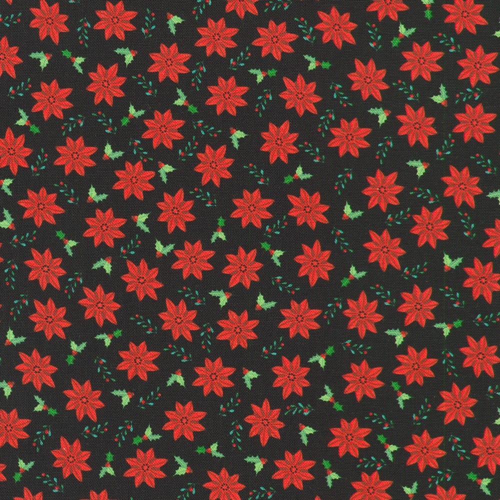 Tiny Tidings Christmas Poinsettias Black Robert Kaufman Cotton Fabric RK-SRKD-23907-2 | US Fabric Shop