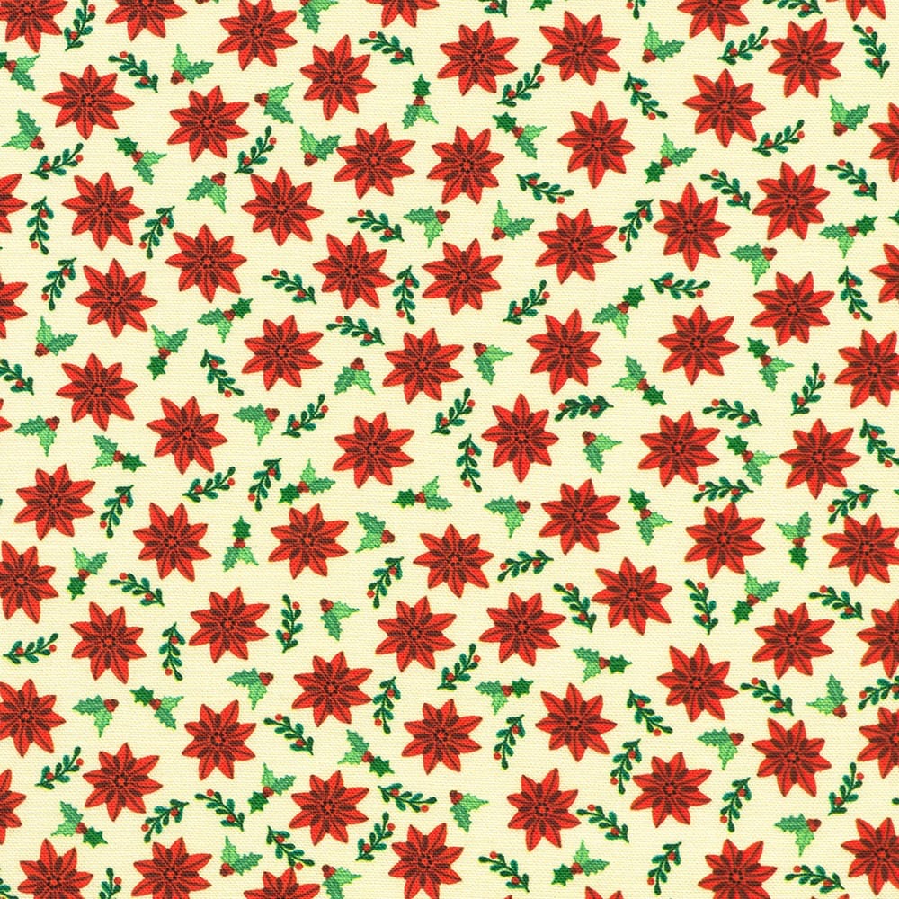 Tiny Tidings Christmas Poinsettias Cream Robert Kaufman Cotton Fabric RK-SRKD-23907-84 | US Fabric Shop