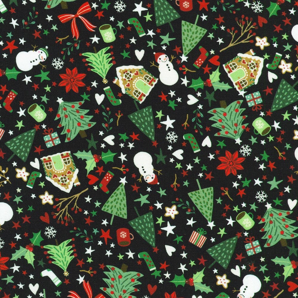 Tiny Tidings Christmas Toss Black Robert Kaufman Cotton Fabric RK-SRKD-23906-2 | US Fabric Shop