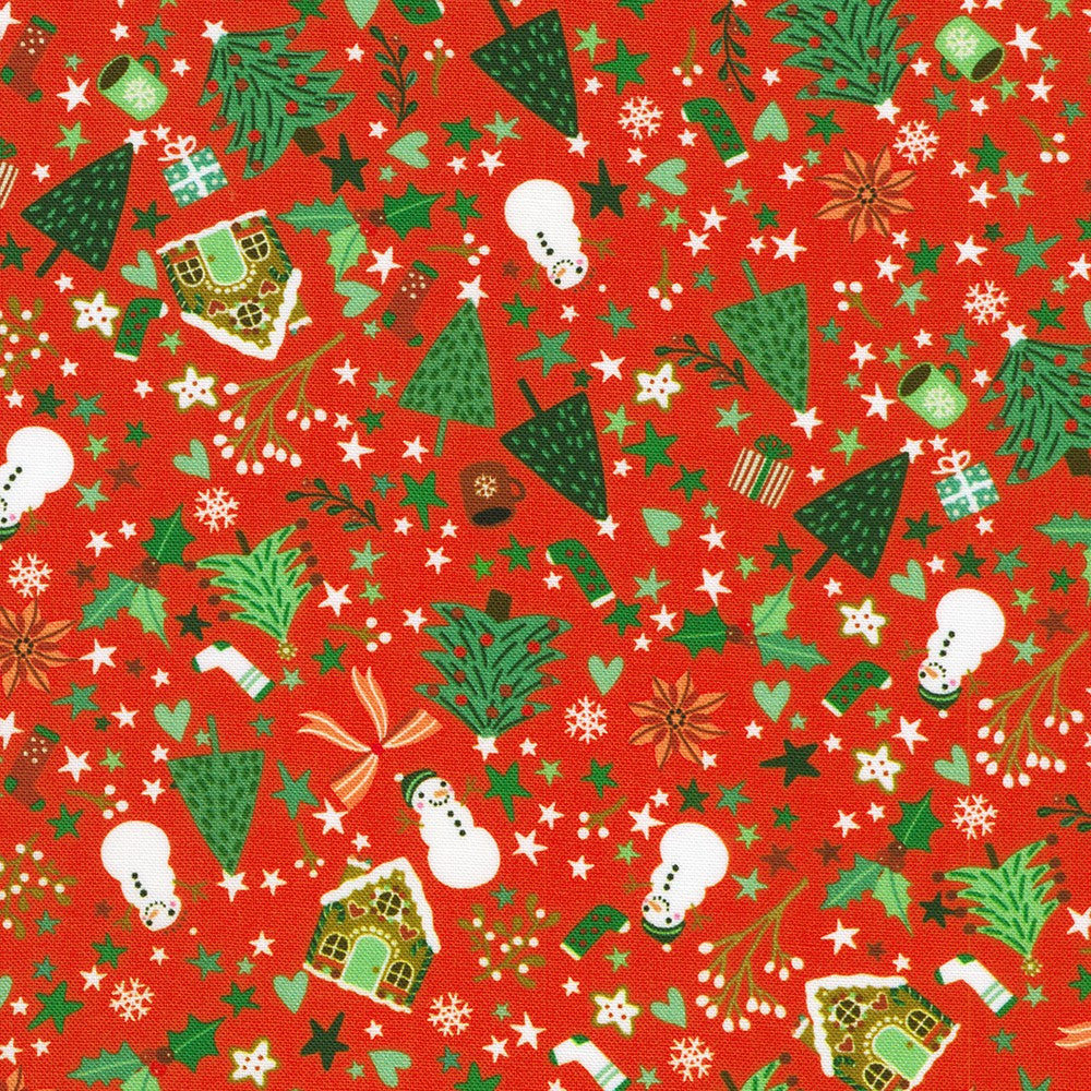 Tiny Tidings Christmas Toss Red Robert Kaufman Cotton Fabric RK-SRKD-23906-105