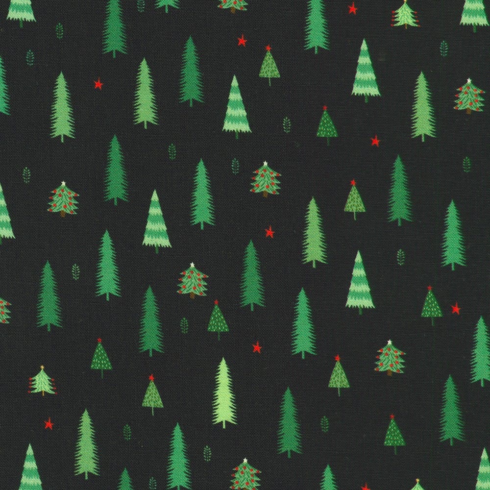 Tiny Tidings Christmas Tree Black Robert Kaufman Cotton Fabric RK-SRKD-23910-2 | US Fabric Shop