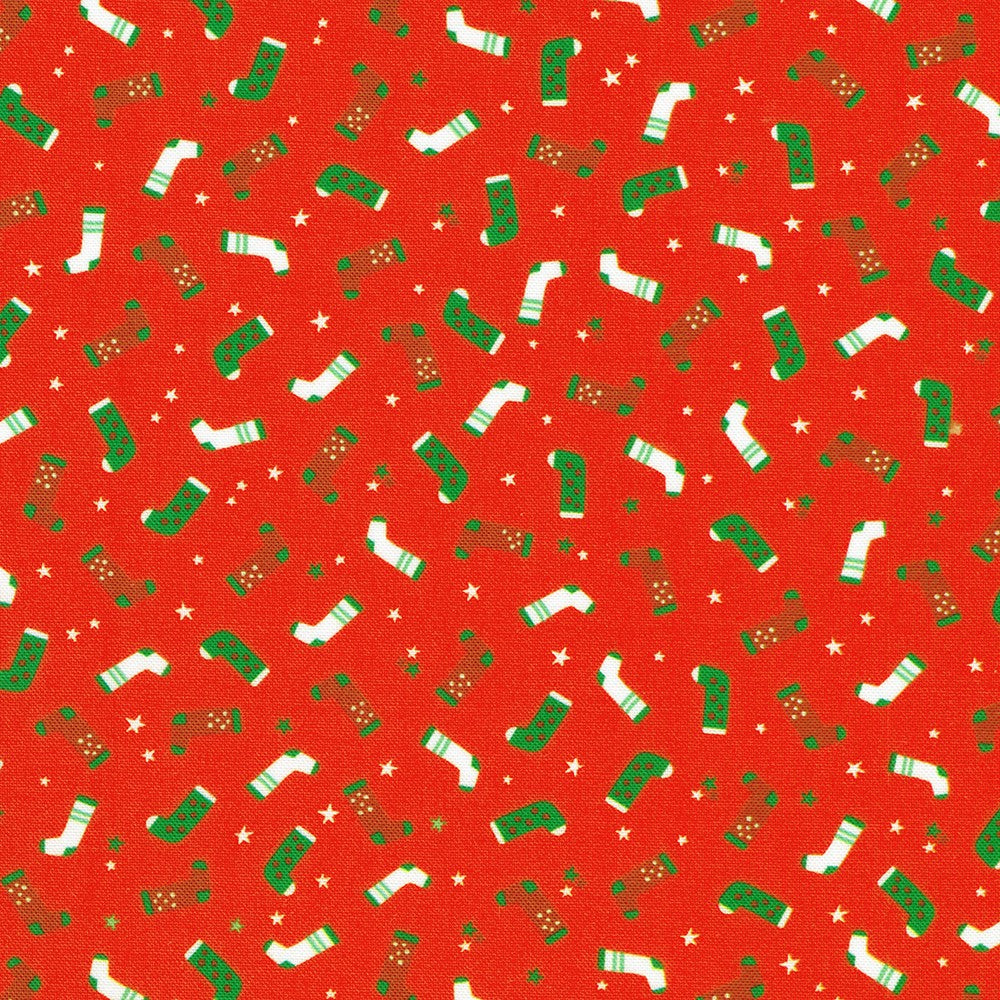 Tiny Tidings Stockings Garnet Red Robert Kaufman Cotton Fabric RK-SRKD-23908-105