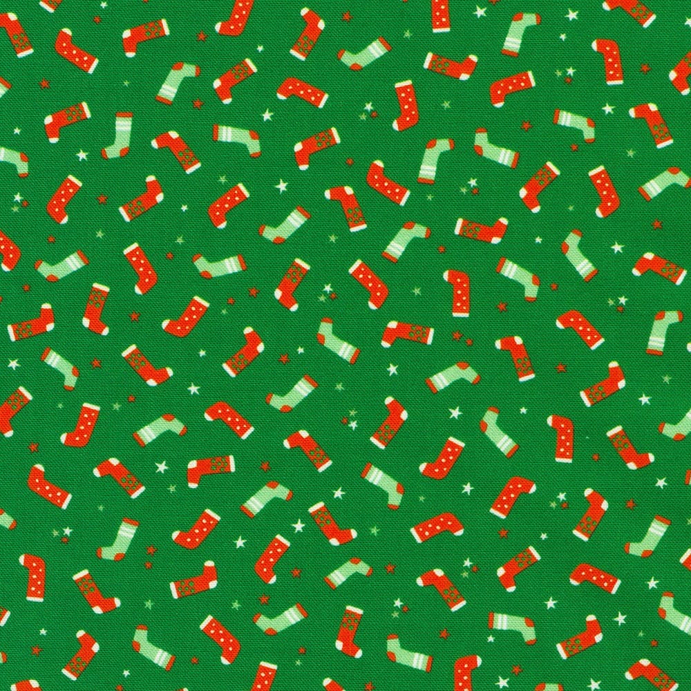 Tiny Tidings Stockings Holly Green Robert Kaufman Cotton Fabric RK-SRKD-23908-240 | US Fabric Shop