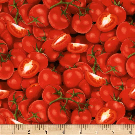 Tomatoes Packed Red Tomato Food Festival Elizabeth's Studio Cotton Fabric ES 436 Red