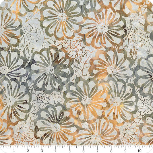 Tonga Lakeside Batik Packed Blooms Haze Grey Timeless Treasures Cotton Batik Fabric TT-TONGA-B4876-HAZE