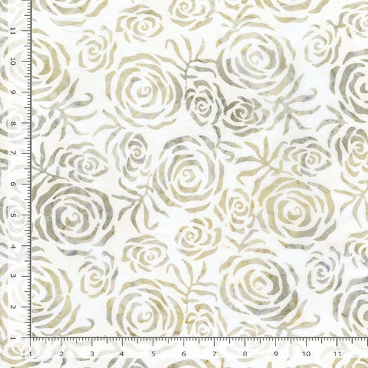 Tonga Lakeside Batiks Roses Dove White Timeless Treasures Cotton Batik Fabric TT-TONGA-B8382-DOVE