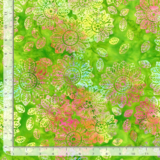 Tonga Bahamas Tossed Leaf Flowers Grass Timeless Treasures Cotton Fabric TT-TONGA-B3462-GRASS