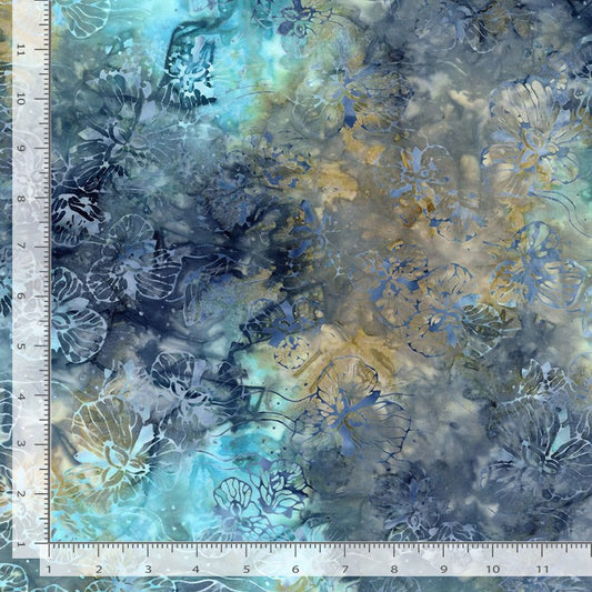 Tonga Juniper Tropical Flowers Juniper Timeless Treasures Cotton Fabric TT-TONGA-B8761-JUNIPER