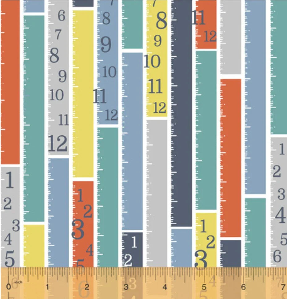 Tool Time Measuring Tape Yard Stick DYI White Whistler Studios Windham Cotton Fabric WF-50281-X